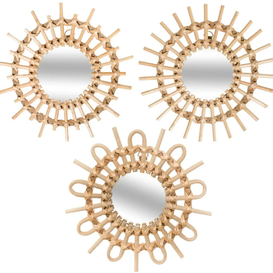 3 Miroir Rotin Soleil Diamètre 28