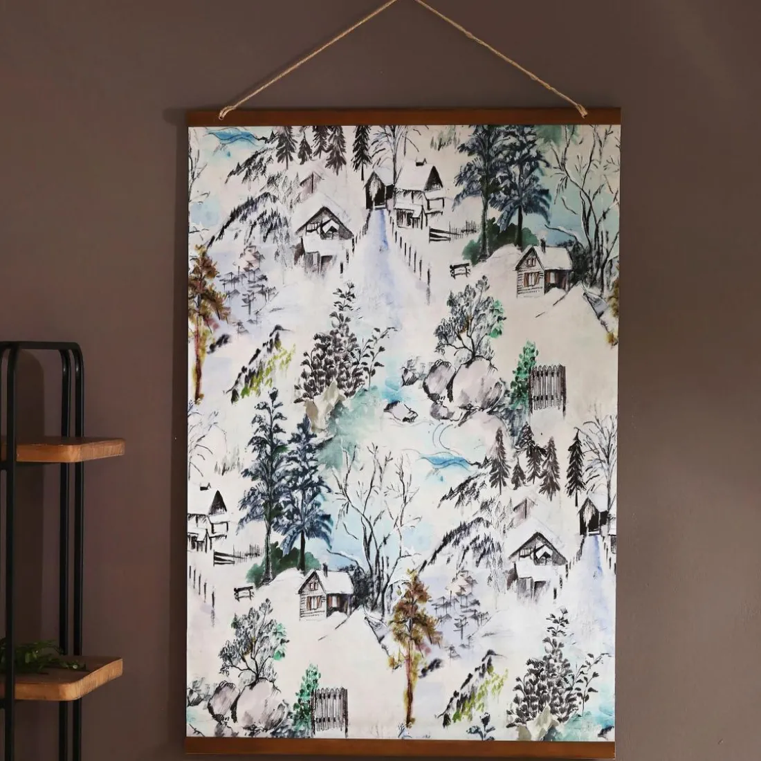 Affiche paysage hutte chalets montagne