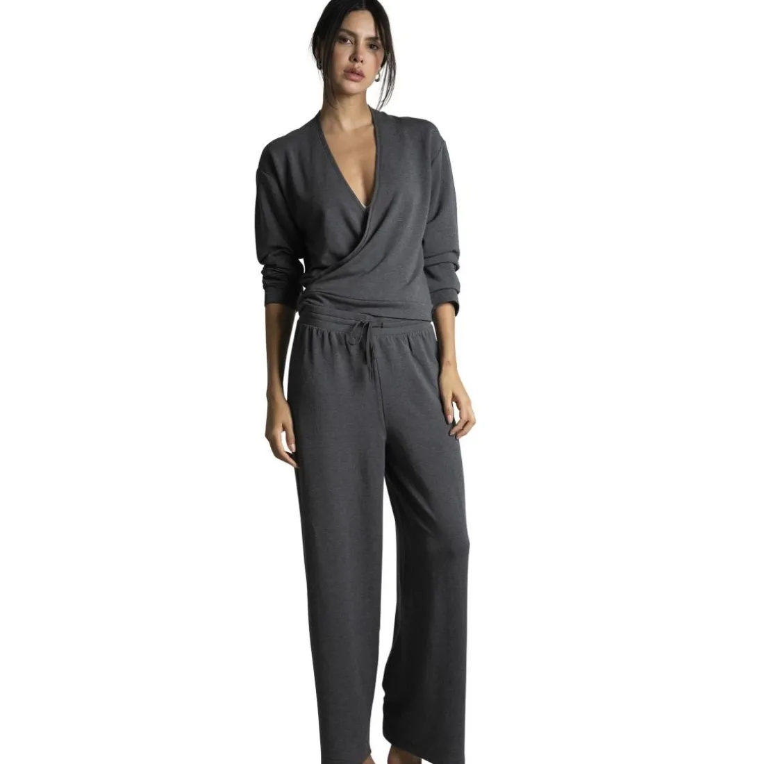 Alexa - Pantalon large gris en coton modal