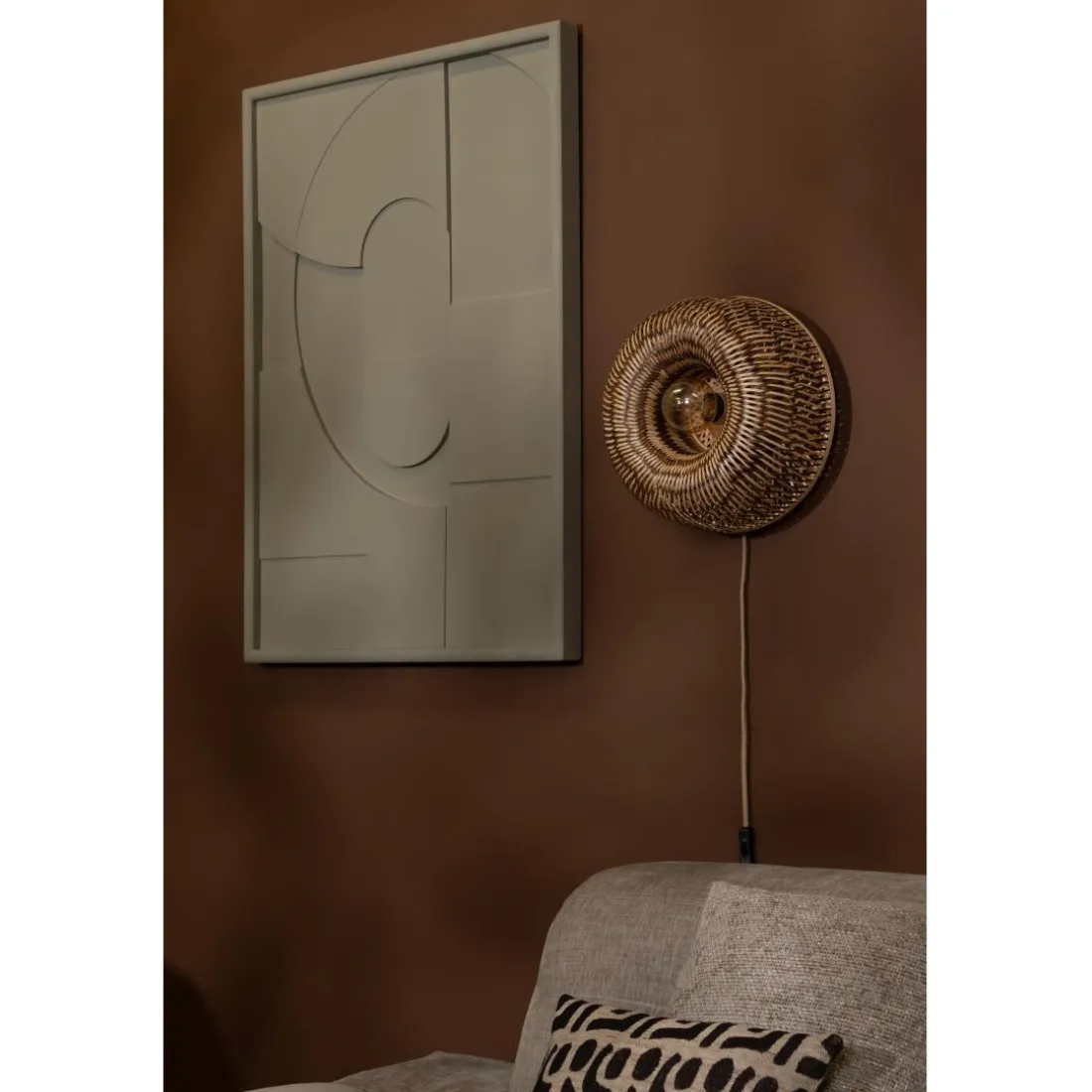 Applique murale Barbados bambou abat-jour demi-rond naturel marron