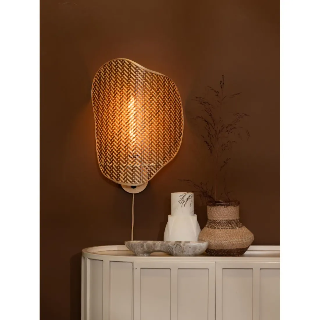 Applique murale Kinabalu bambou abat-jour naturel marron