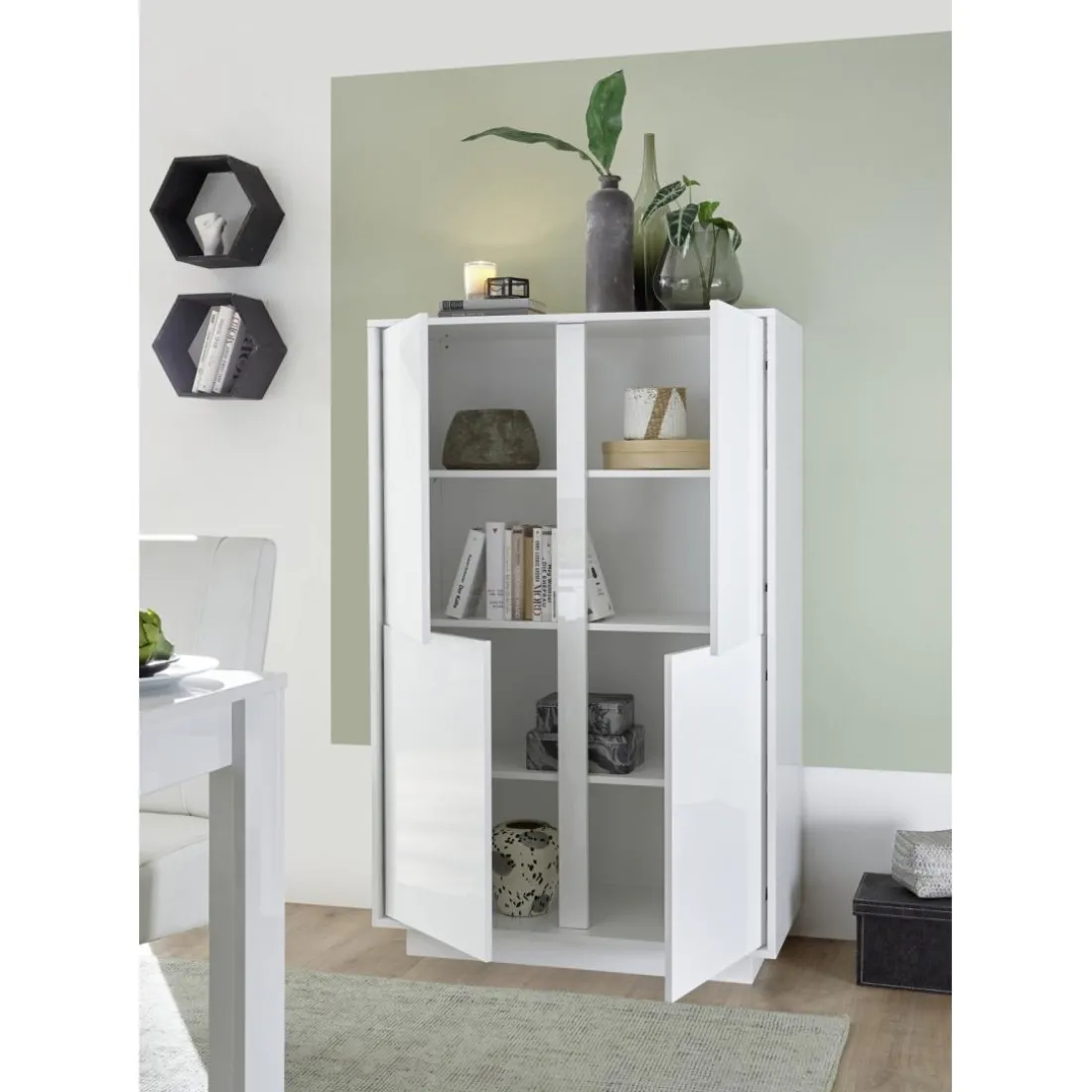 Argentier 4 portes ICE laqué blanc brillant
