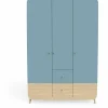 Armoire 3 Portes + 4 tiroirs FIRMIANA bleu orage et pin naturel