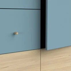 Armoire 3 Portes + 4 tiroirs FIRMIANA bleu orage et pin naturel