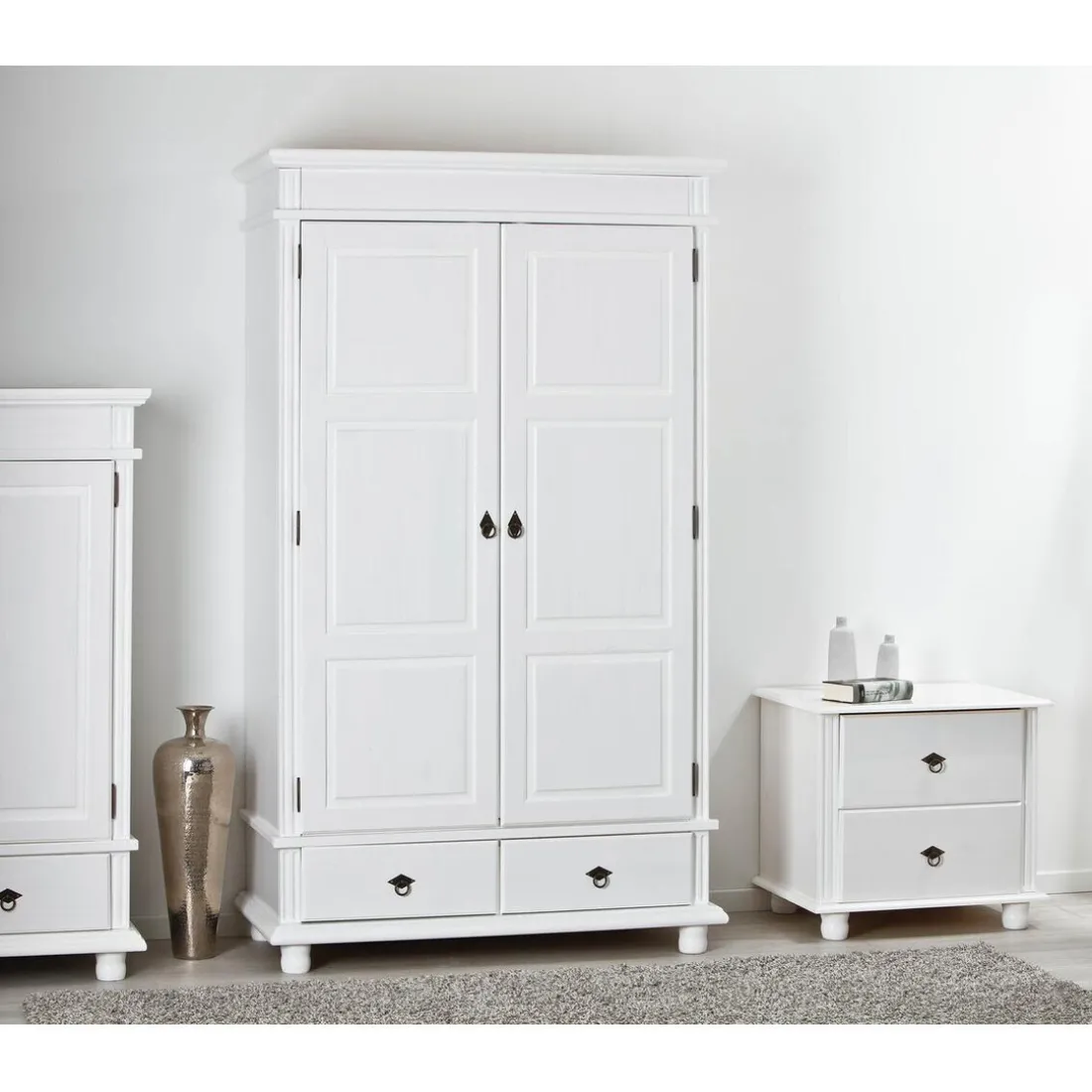 Armoire 2 Portes 2 Tiroirs Blanche PACO