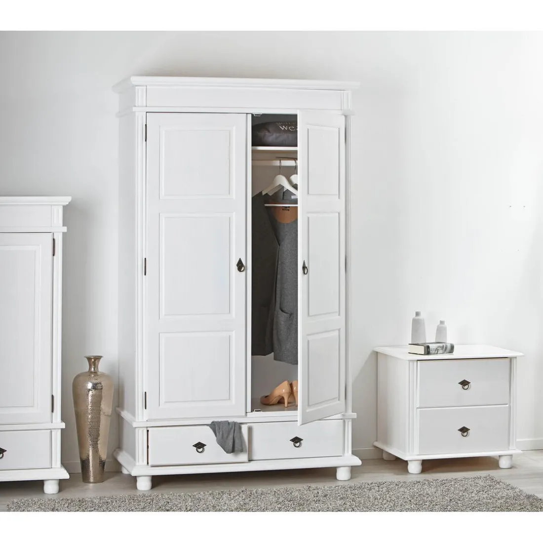 Armoire 2 Portes 2 Tiroirs Blanche PACO