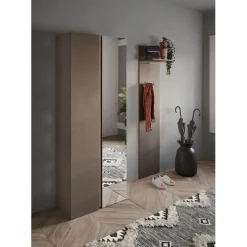 Armoire 2 portes de rangement Ferrare avec Miroir et 10 étageres réglables bronze et chêne L70x185