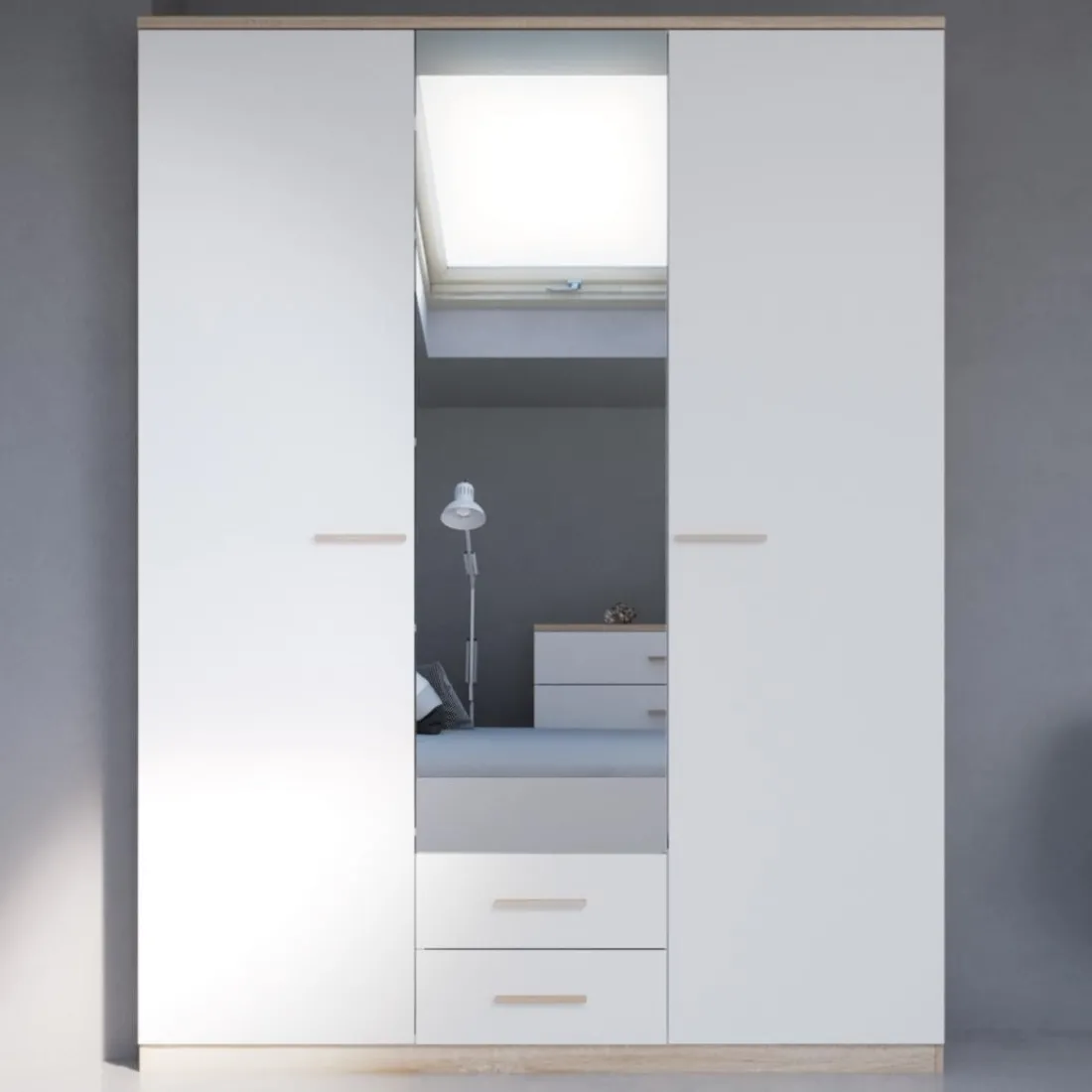 Armoire 3 portes ouvrantes miroirs avec 2 tiroirs Selena