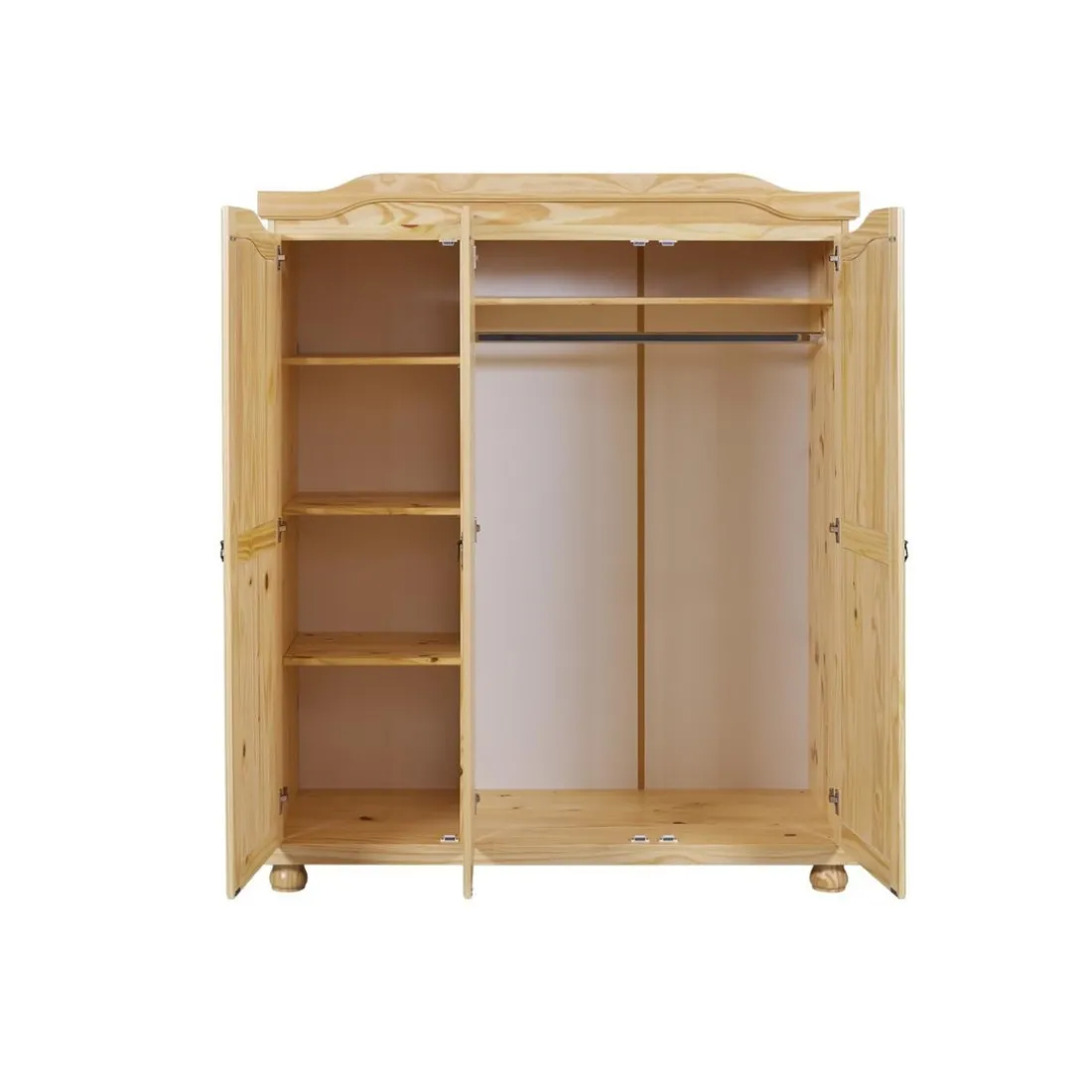 Armoire 4 étagères et Penderie style Campagne en Pin Massif HICTO