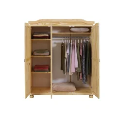 Armoire 4 étagères et Penderie style Campagne en Pin Massif HICTO