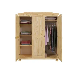Armoire 4 étagères et Penderie style Campagne en Pin Massif HICTO