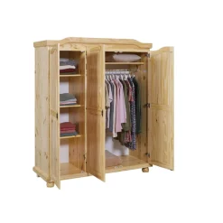 Armoire 4 étagères et Penderie style Campagne en Pin Massif HICTO