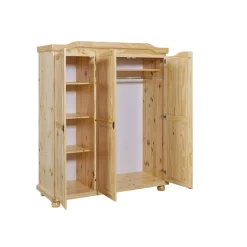 Armoire 4 étagères et Penderie style Campagne en Pin Massif HICTO