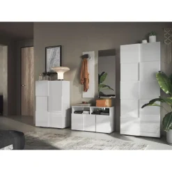 Armoire de couloir Damano 2 Portes Laqué Blanc Brillant L78 x H 187 cm