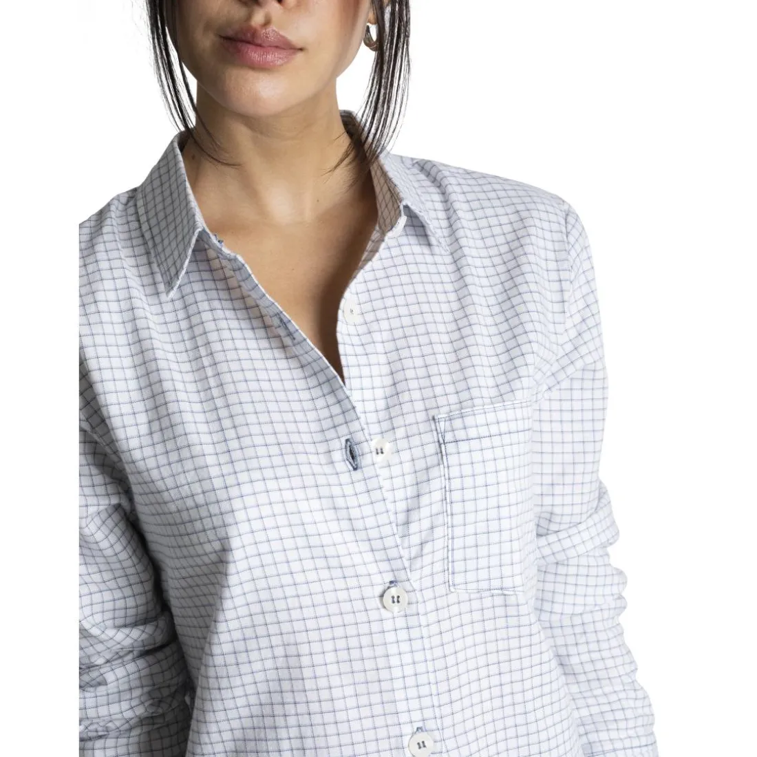 Audrey - Haut de pyjama manches longues bleu en coton