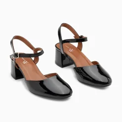 Babies à talon Angelica noires vernies