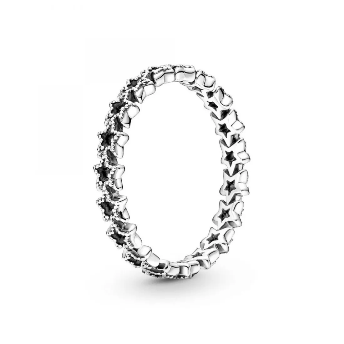 Bague Pandora Moments Couronne d'Étoiles noires Asymétriques - Argent