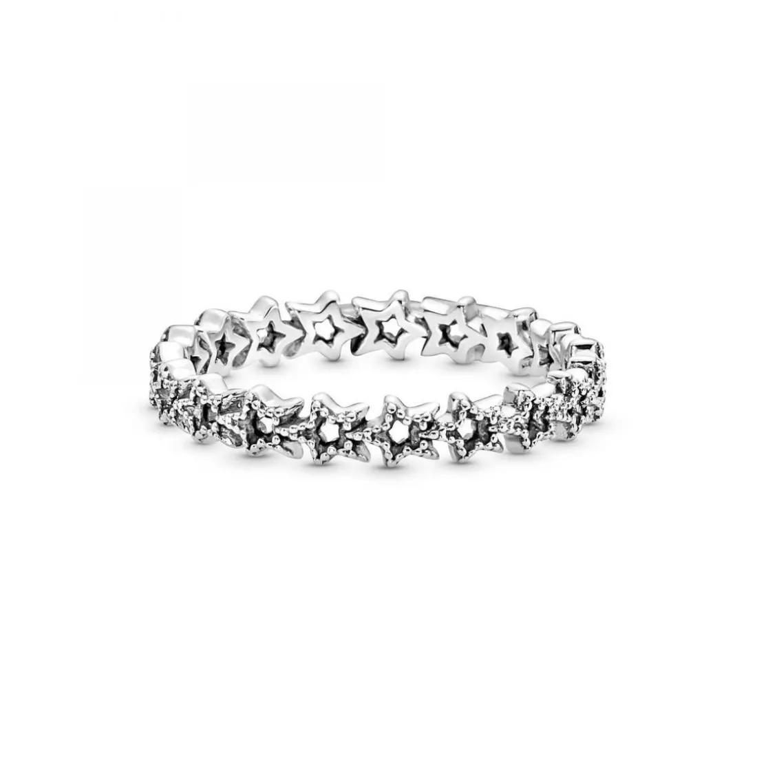 Bague Pandora Moments Couronne d'Étoiles noires Asymétriques - Argent