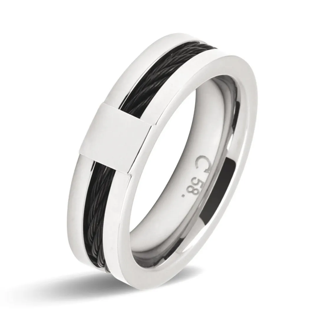 Bague Rochet Cabestan A2381 - Bague Acier Trait noir Rochet