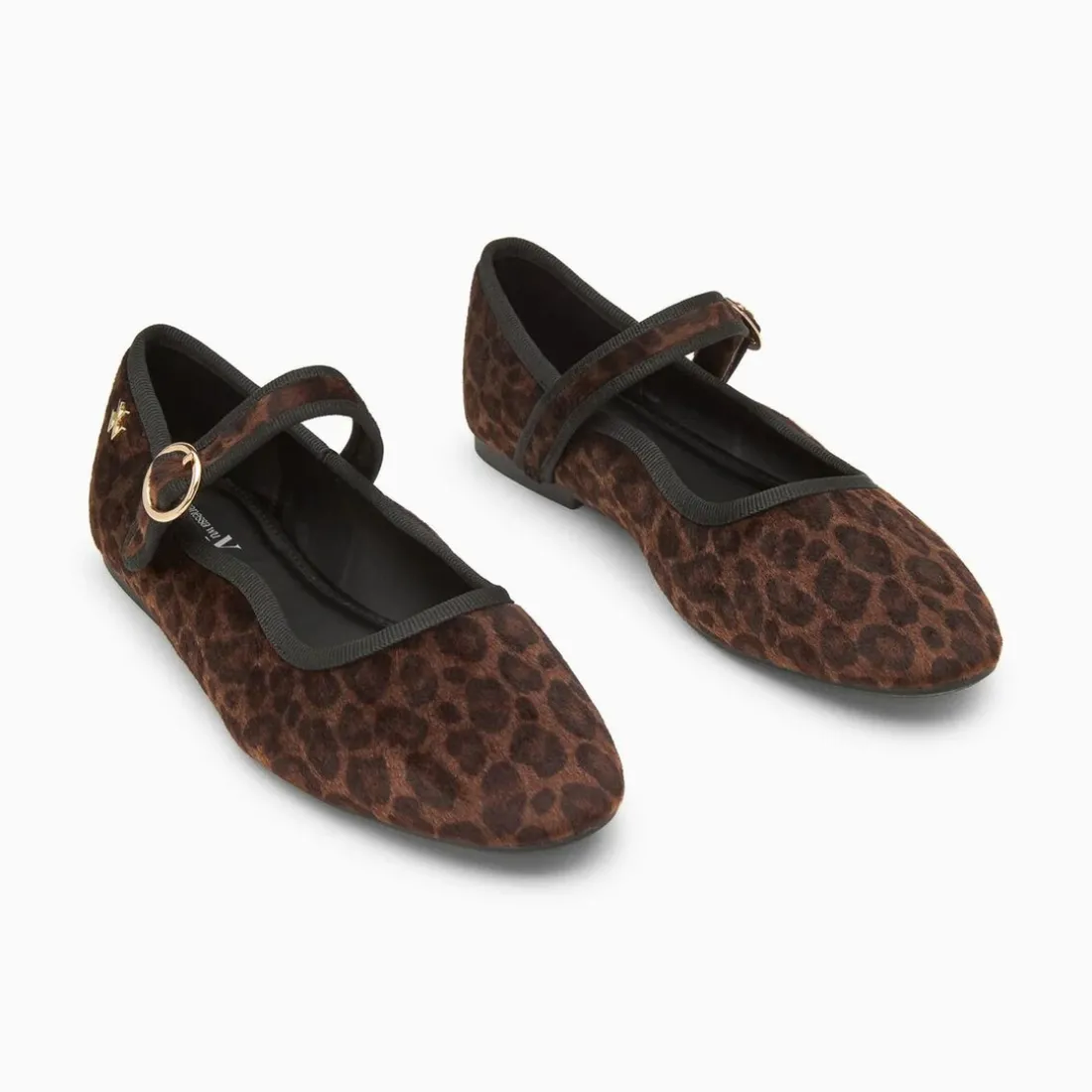 Ballerines en velours léopard marron à bride