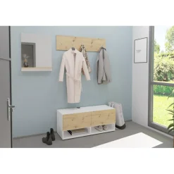 Banc à chaussures 2 portes BELM 9 blanc et naturel