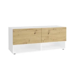 Banc à chaussures 2 portes BELM 9 blanc et naturel