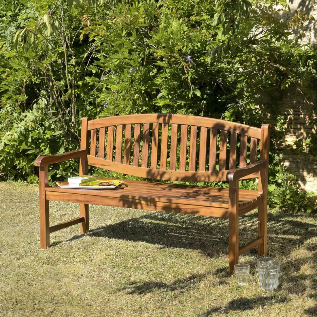 Banc de jardin HANNA ovale en bois teck huilé