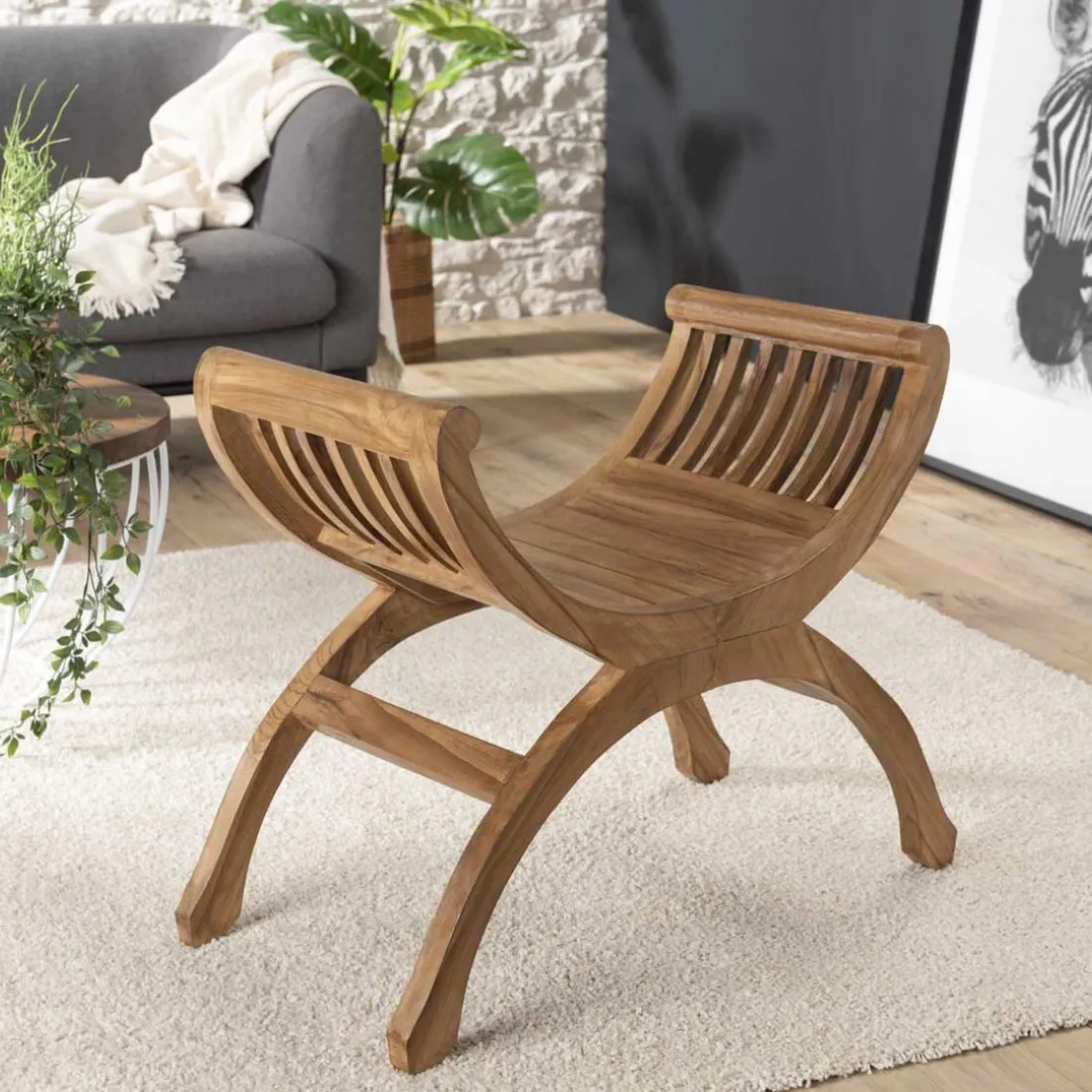 Banc Yuyu 1 place en teck style colonial - Miel