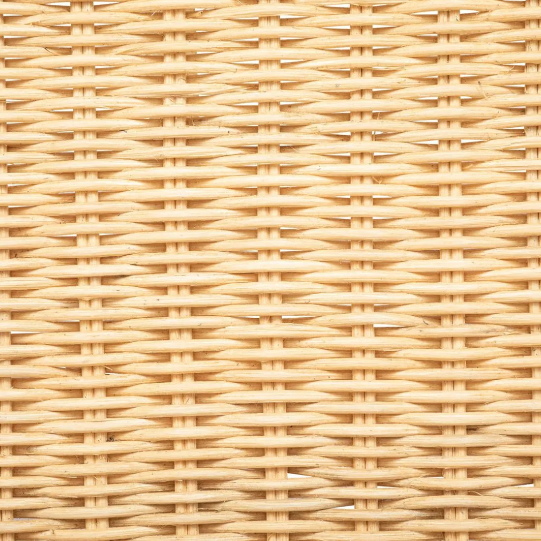 Banquette beige en rotin et acajou