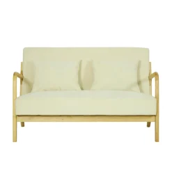 Banquette-banc OHAMA au style scandinaveen hévéa et velours beige Certifiée FSC
