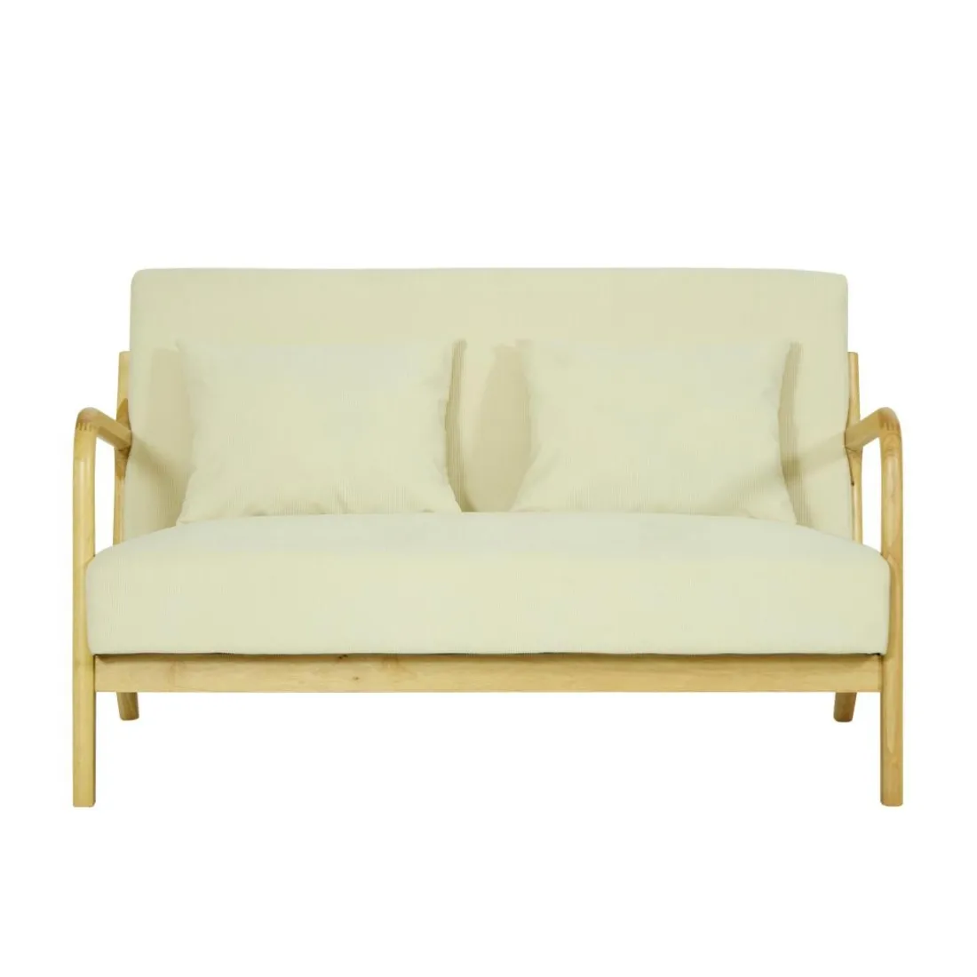 Banquette-banc OHAMA au style scandinaveen hévéa et velours beige Certifiée FSC