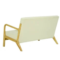 Banquette-banc OHAMA au style scandinaveen hévéa et velours beige Certifiée FSC