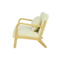 Banquette-banc OHAMA au style scandinaveen hévéa et velours beige Certifiée FSC