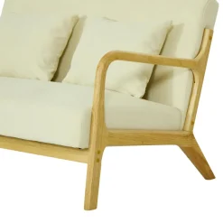 Banquette-banc OHAMA au style scandinaveen hévéa et velours beige Certifiée FSC