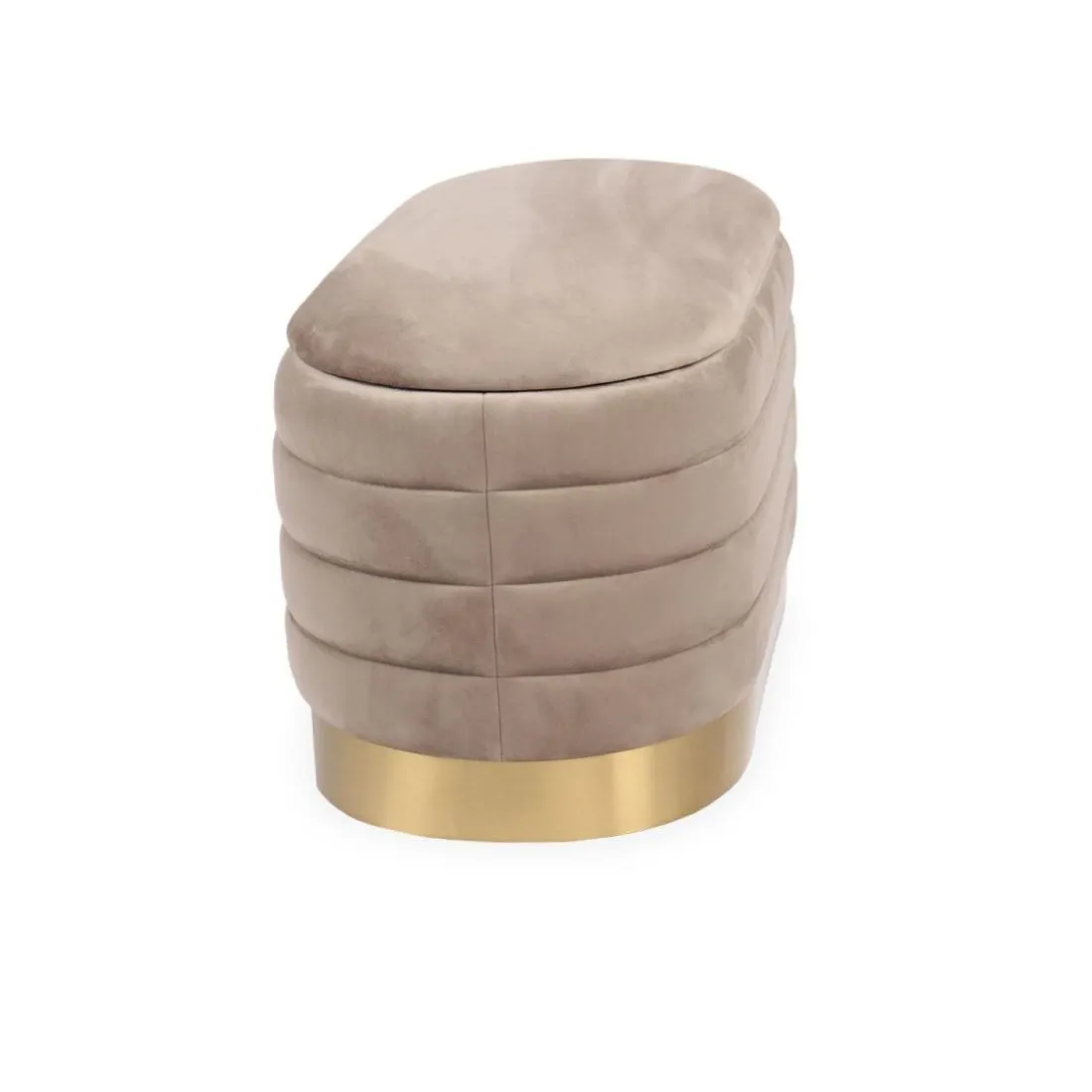 Banquette-coffre moderne matelassée avec base dorée Philae Velours Taupe