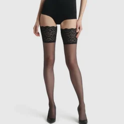 Bas auto-fixants voile 15D noirs - Dim Up Admiration