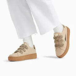 Baskets éclair Aby beige et or à scratchs léopard