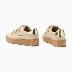 Baskets éclair Aby beige et or à scratchs léopard