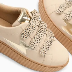 Baskets éclair Aby beige et or à scratchs léopard