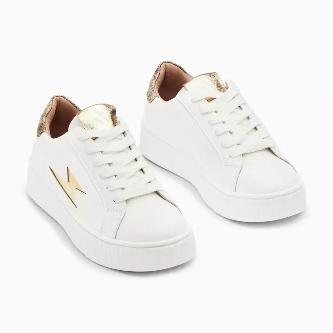Baskets éclair Joy blanc et or à lacets