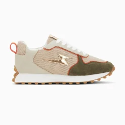 Baskets éclair Lunelle beige et vert kaki à semelle running