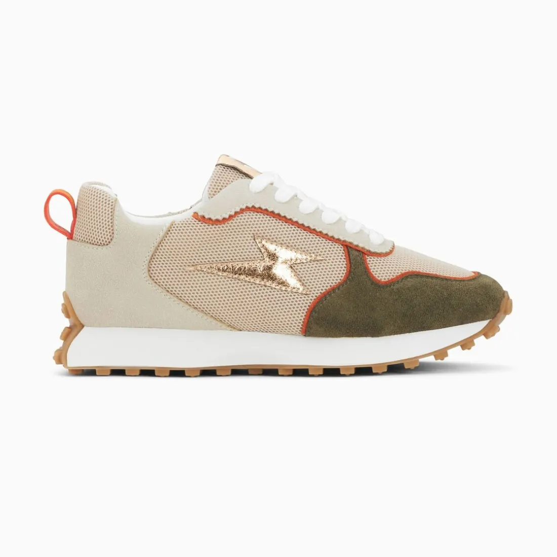 Baskets éclair Lunelle beige et vert kaki à semelle running