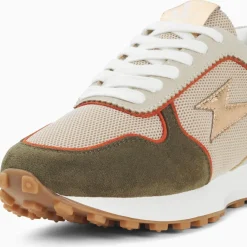 Baskets éclair Lunelle beige et vert kaki à semelle running