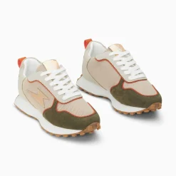Baskets éclair Lunelle beige et vert kaki à semelle running