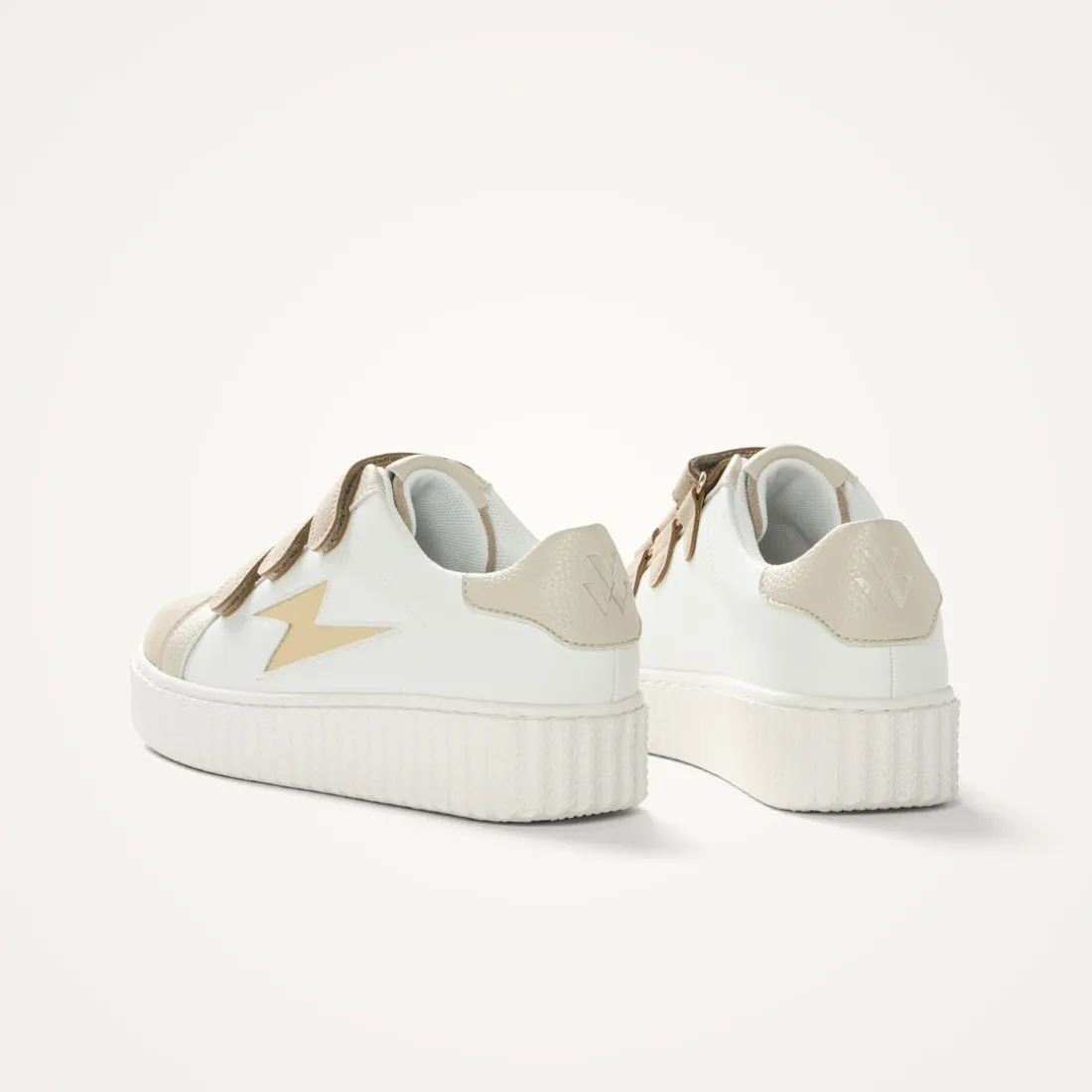 Baskets éclair Michaella blanc et beige à scratchs
