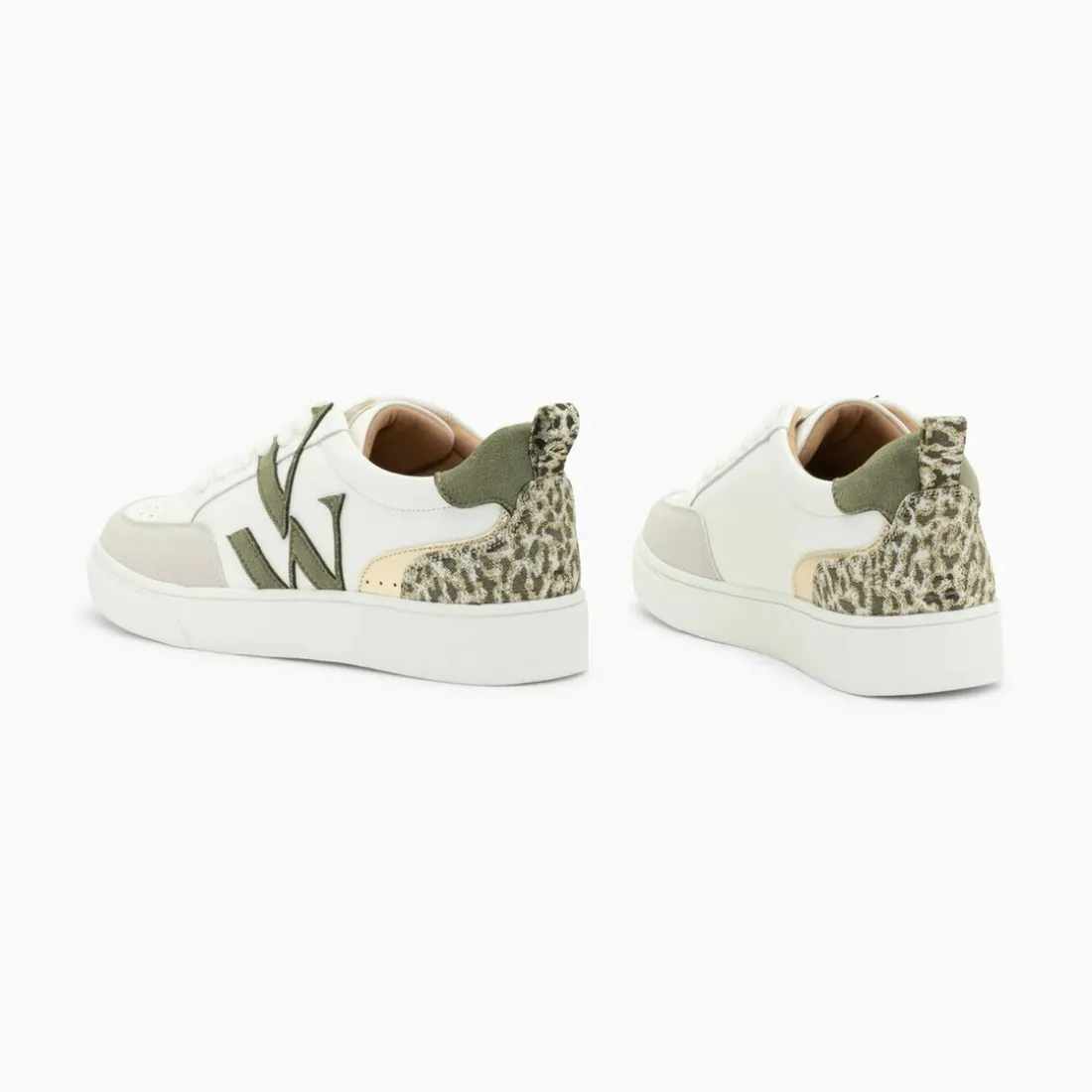 Baskets kaki JOYCE blanc en tissu