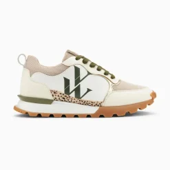 Baskets monogramme Adèle beige et kaki à semelle running