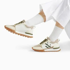 Baskets monogramme Adèle beige et kaki à semelle running