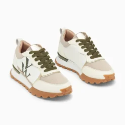Baskets monogramme Adèle beige et kaki à semelle running