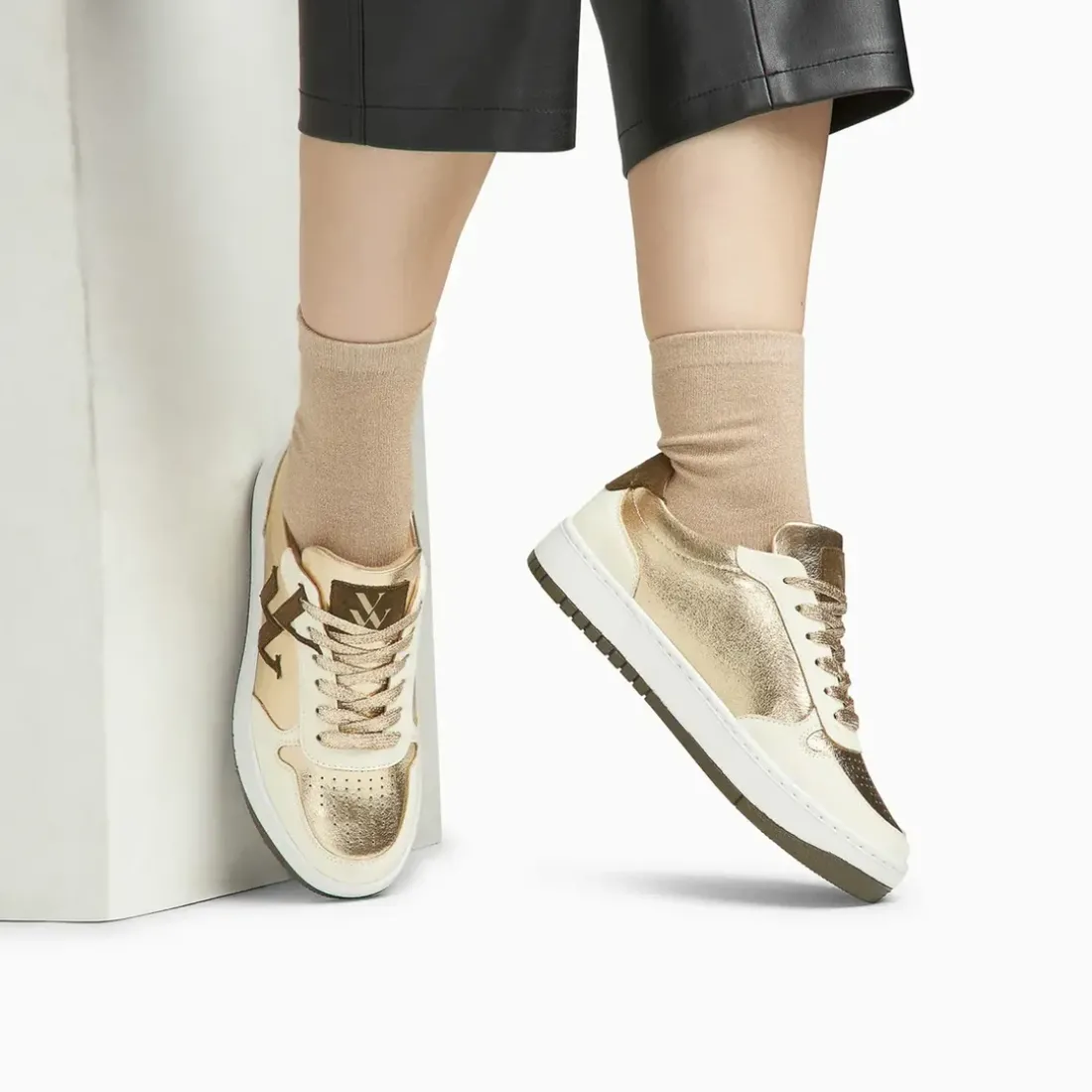 Baskets monogramme Cidem or et kaki